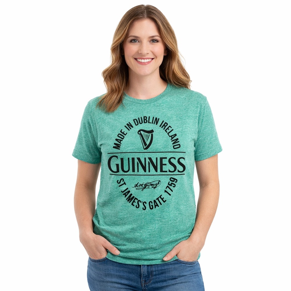 Guinness Irish Heather Green Tee Raised Velvet‎ lettering